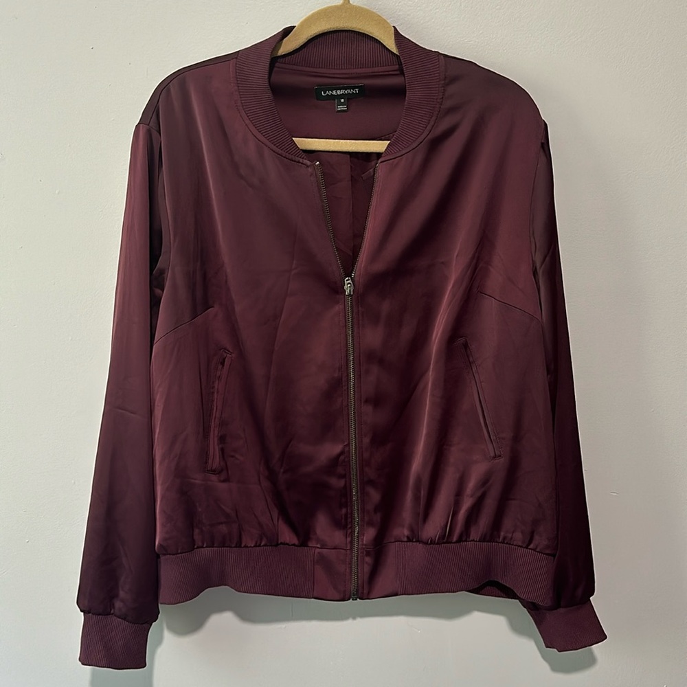 Lane Bryant Maroon Satin Sateen Bomber Jacket Sz 18